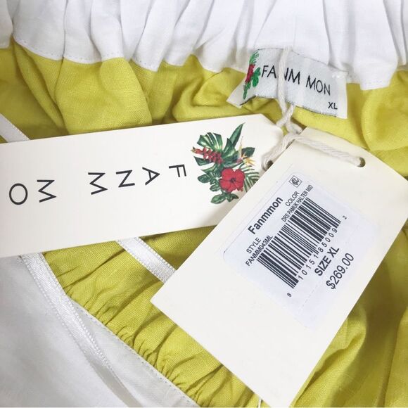 FANM MON Yamile 100% Linen Halter‎ Midi Dress Floral Embroidered Yellow XL New - Picture 4 of 14